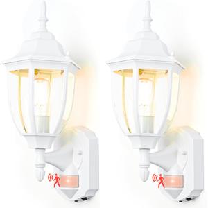 Porch Lights Outdoor Motion Sensor Wall Sconce Anti-Rust Aluminum, Exterior Outdoor Wall Lights Dusk to Dawn Porch Light Fixture Wall Mount for House Outside Patio 2 Pack White