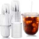 Alaeseje 50 Pack Clear Plastic Cups with Lids and Straws,12 oz Disposable Iced Coffee Cups,PET Crystal Cups,Round Bottom To Go Cup for Iced Coffee Juice Smoothie Cold Beverage