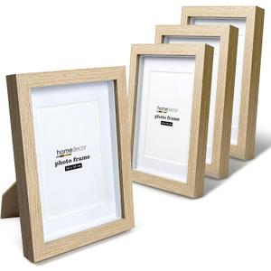5x7 Shadow Box Frame, 4 Pack Picture Frame Set, Wall Picture Frame, Farmhouse Wood Rustic Picture Frames with Tempered Glass Gallery Wall Tabletop Display (Natural Wood, 5X7)