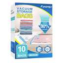 FYGRIP 10 Pack Medium Vacuum Storage Bags with Hand Pump, Plastic Packaging Bags, 80% Space Saver Vacuum Seal Bags for Clothing, Travel Lugggage, Blankets, Comforters