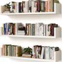 Wall Bookshelf, Set of 3, 36 Inches U Shaped Wall Shelves, Long Deep Floating Shelves, Large Floating Book Shelves - Wood Hanging Bookshelves for Kitchen, Bedroom (White)