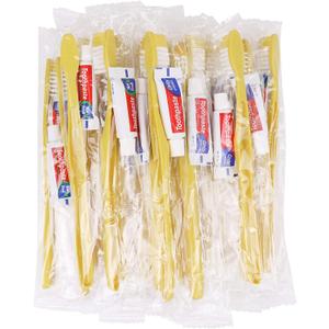 Disposable Toothbrushes with Toothpaste,200 Pack Yellow Hollow Individually Wrapped Disposable Travel Toothbrushes Kit in Bulk for Homeless,Nursing Home,Hotel,Charity