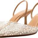 ATBELL Women's Clear Slingback Heels Pointed Toe Pearl Kitten Heel Pumps Sparkly Rhinestone Heeled Sandals Slip On Wedding Party Shoes Beige Size 8