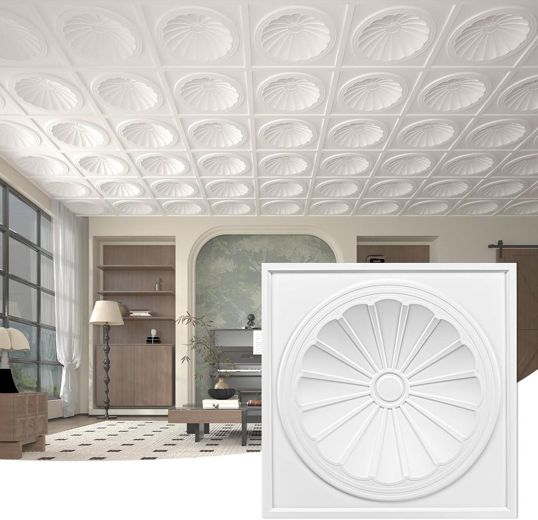Art3dwallpanels Ceiling Tiles 12 Pack Drop Ceiling Tiles, 24 x 24 Inch High Grade PVC 3D Wall Panels for Interior Wall Decor, Fire Rated, Waterproof, Light Weight, Prevent Breakage, White
