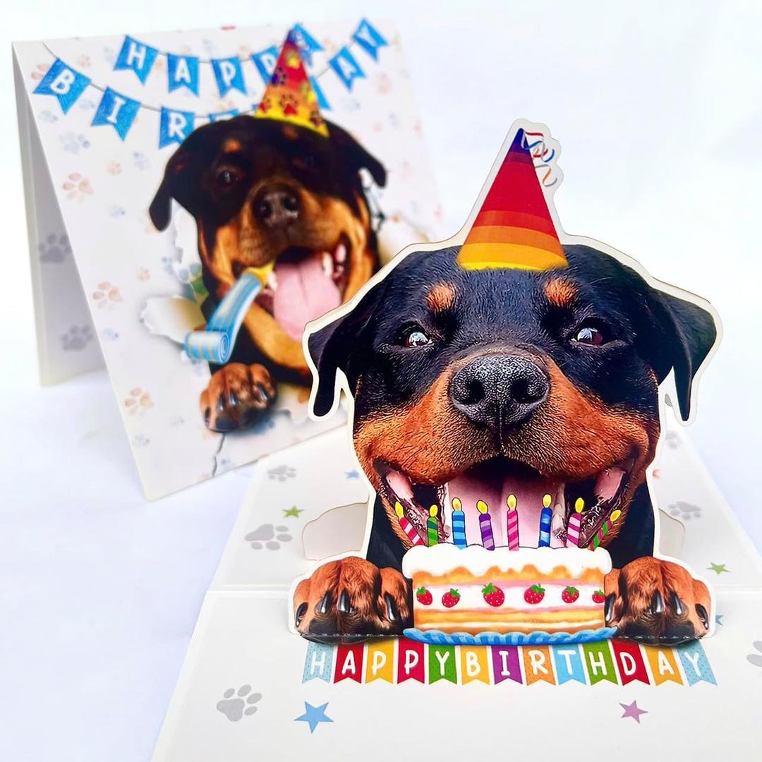3D Pop-Up Rottweiler Dog Birthday Card - Rottweiler Dog with Cake Celebration, Whimsical Happy Birthday Greeting for Dog Lovers - Rottweiler Dog 3D Birthday Pop Up Cards
