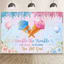 MEHOFOND 7x5ft Ice Cream Twins Baby Shower Banner Decroations, Double The Trouble Twice The Fun We are Having Two Not One Backdrop, Blue Pink Gender Reveal Party Decor Floral Gender Reveal Supplies