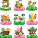 2 x Hawaiian Luau Party Decorations Set, 9 Pcs Aloha Honeycomb Centerpieces for Tables, Tropical Tiki Beach Summer Pool Theme Birthday Party Supplies with Flamingo Surfboard Designs