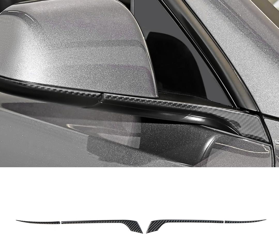 BETTERHUMZ Car Rear View Mirror Decor Strips Compatible with Tesla Model Y Juniper 2017-2025 2026,Carbon Fiber Sticker Car Exterior Accessories (Black)