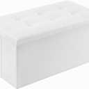 YOUDENOVA Folding Storage Ottoman, Faux Leather Ottoman Bench Footrest Ottoman, Storage Chest Padded Seat for Bedroom and Living Room, Beige,15" D x 30" W x 15" H
