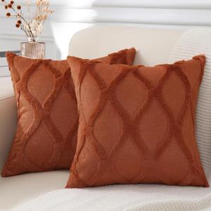 decorUhome Throw Pillow Covers 18x18 Inch Set of 2, Soft Plush Faux Fur Wool Rust Couch Pillow Covers, Decorative Pillow Cases for Bed Sofa Living Room Home Decor