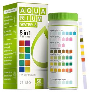 AAwipes 8-in-1 Aquarium Test Kit for Fish Tanks - Quick & Accurate Water Testing Strips for Aquariums & Ponds. Tests pH, Ammonia, Alkalinity, Hardness, Chlorine, etc. (K02-50),EXP:07/23/2027