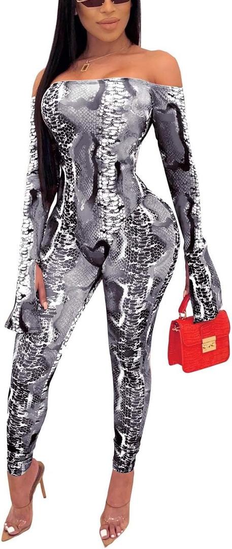 SxClub Clubwear Sexy Jumpsuit for Women Bodycon Long Sleeve See Through Long Skinny Pants for Evening Party (Large, White/Black)