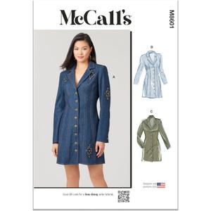 McCall's M8601U5 Misses' Fitted Button Front Mini Dress Sewing Pattern Packet, Design Code M8601, Sizes 16-18-20-22-24