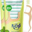 SmartLifeco Eco-Friendly Dental Floss Picks (100ct) - Flossers Made with Straw Wheat Blend, Superior Anti-Shred Thread for Tight Gaps, Tooth Pick Stick for Adults, Soft on Gum & Teeth, Vegan, Mint