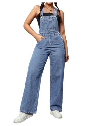 WDIRARA Women's Denim Overalls Adjustable Strap Jean Jumpsuit Bib Overalls Medium Wash X-Small