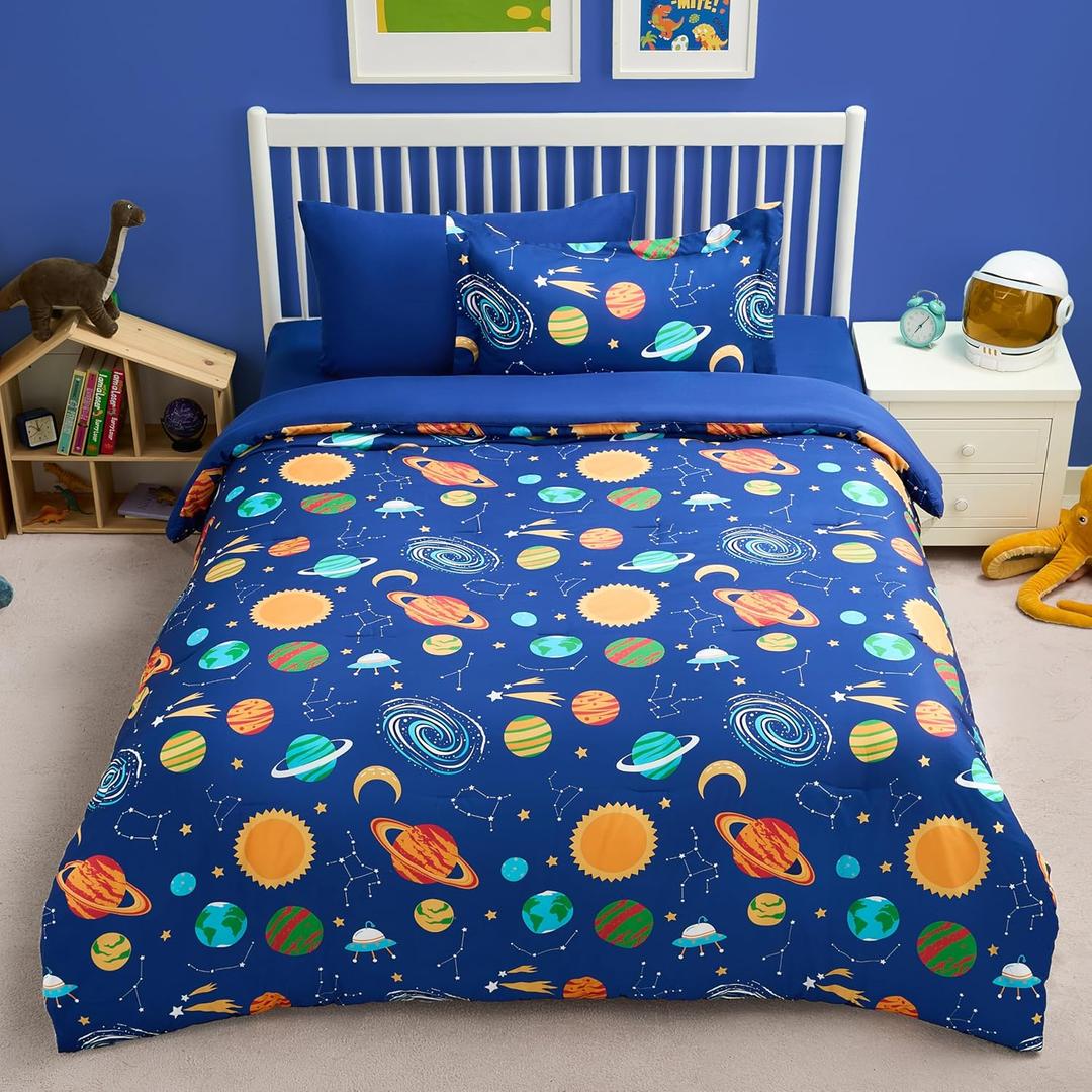 Joiedomi Kid Twin Comforter Set 5 Piece Cosmic Space Bedding Set for Boys Girls Super Soft Microfiber Bed in a Bag with Comforter Sheets Pillowcase Sham