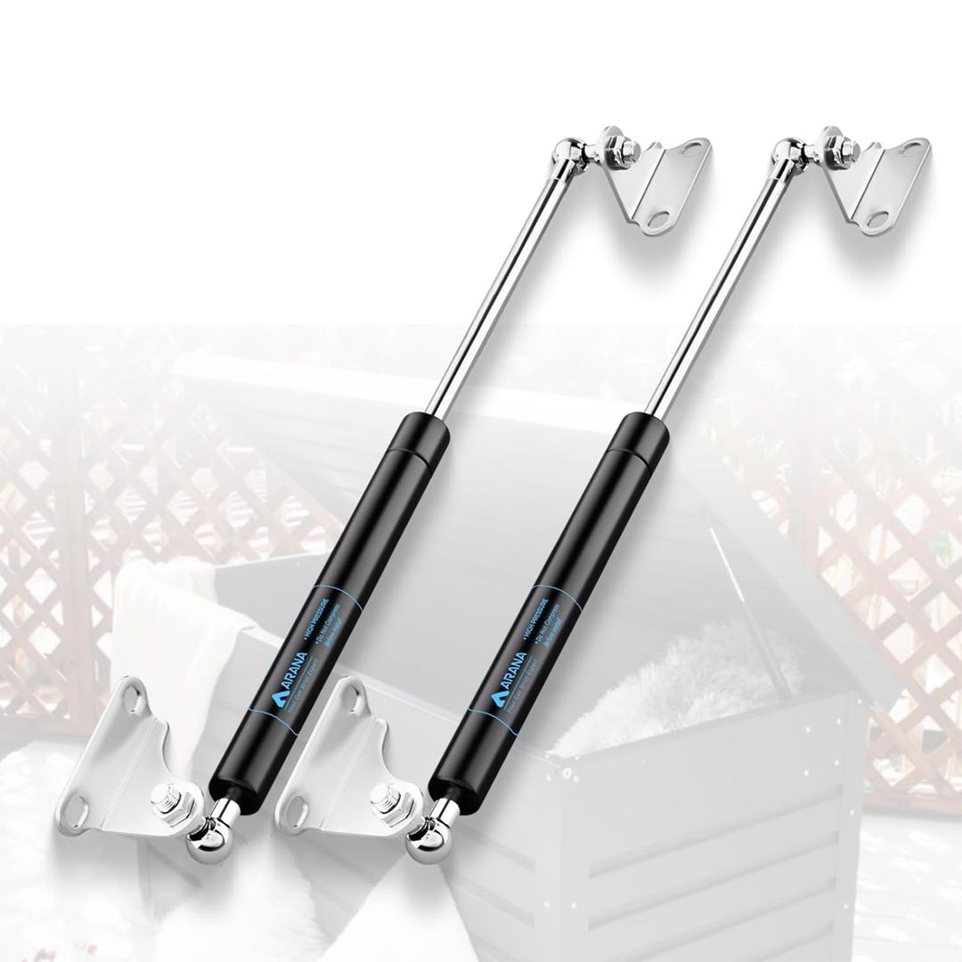 ARANA Gas Struts 15 inch 10Lbs with Brackets, 15" 45N Toolbox Gas Shock Spring Hydraulic Lift Support for Boat Hatch Box Lid TV Cabinet Door Toolbox Toybox Lid (Fit for 8-12lbs Lid), Set of 2