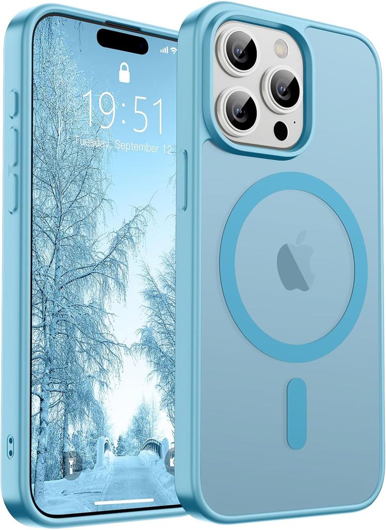 SUPFINE Magnetic for iPhone 15 Pro Case (Compatible with MagSafe) (Military Grade Drop Protection) Slim Translucent Matte Shockproof Phone Cover,Light Blue
