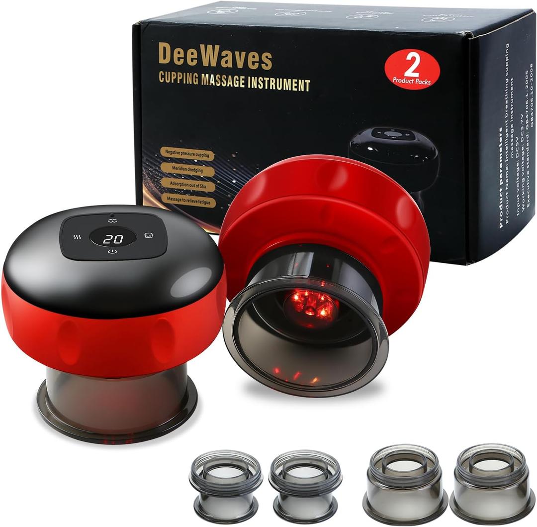 Smart Cupping Massage Therapy Set 2 Pcs, Electric Therapy Massager Kit, Therapy Device, Gua Sha Massage Tool for Pain Relief, Neck Shoulder Back Muscle Soreness (Red)