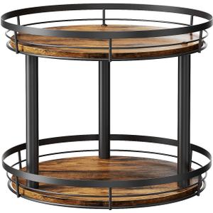 LAMU 12'' Wood Lazy Susan Spice Rack Organizer, 2 Tier Spice Organization for Cabinet, Countertop, Kitchen, Table Top, Pantry, Condiment and Seasoning Rack Organizer