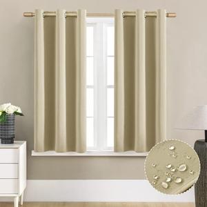 XTMYI 2 Panels Grommet Short Curtains for Bedroom, Thermal Insulated Heat Reflective Sun Blocker Neutral Bay Window Curtains Living Room, 48 Inch Length, Beige