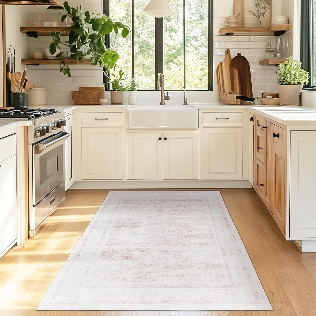 LAISE 4x6 ft Area Rug Pink Boho Indoor Rug, Machine Washable, Low Pile, Non-Slip, for Living Room, Bedroom, Dining, Office, Playroom