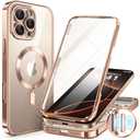 BERFY for iPhone 16 Pro Case, Compatible with MagSafe, Built-in 9H Tempered Screen Protector and Camera Protection, Full Body Shockproof Plating Phone Case for 16 Pro 6.3", Desert Gold