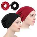 4 Pcs Reusable Sleeping Cap for Women Washable Bath Bonnet with Hair Rope Adjustable Elastic Hair Wrap Large Cap Slouch Beanie Hat Wide Band Sleep Caps for Curly Hairs Braids