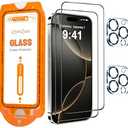 QsmQam for iPhone 16 Pro Screen Protector + Camera Lens Protector, [Military Grade Shatterproof], Ultra Top 9H+ Tempered Glass, Full Coverage Screen, with Automatic Dust Removal [2+2 Pack] 5pack