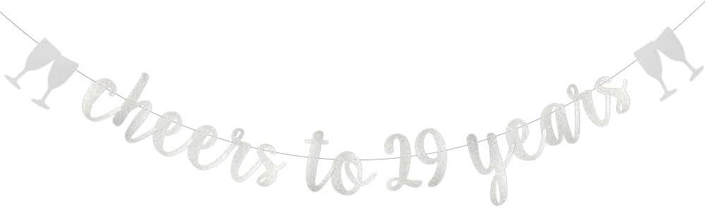 Cheers to 29 Years Banner,Pre-Strung,Silver Paper Glitter Party Decorations for 29th Wedding Anniversary 29 Years Old 29th Birthday Party Supplies Letters Silver ZHAOFEIHN