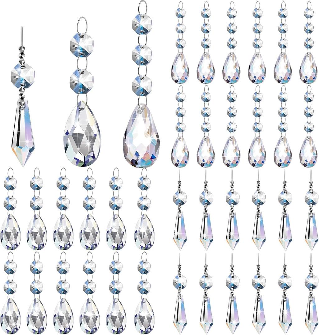 36 Pcs Chandelier Crystal Replacement Glass Crystal Ornaments Teardrop Crystal Prisms Clear Glass Hanging Crystals for Chandelier Lamp Suncatcher Window Home Decor(Classic)