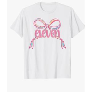 Hello Eleven Coquette Preppy Pink Bow 11th Birthday Girl T-Shirt - Large, White