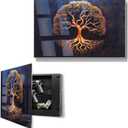 Biometric Gun Safe for Handgun, Pistol Safe with Fingerprint & KEY Access, Tree of Life Tempered Glass Hidden Gun Storage with Decor Function For Wall-Mounted