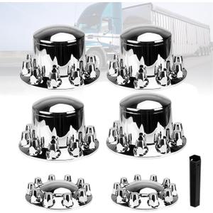 2 Front and 4 Rear Axle Wheel Covers 33mm Axle Cover Dome Chromed Thread-On Standart Lug Nut Covers with Removable Hub Caps for Semi Truck (Installation Tool Included)