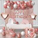 13th Birthday Decorations For Girls-Rose Gold 13 B-DAY Girl Decorations Include Rose Gold White Balloons, Happy Birthday/Love Crown 13 Number Foil Balloons, Tablecloth,Fringe Curtains 2 Pcs