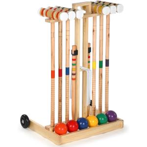 Gemscream 6 Player Croquet Set for Adults Croquet Lawn Game Kit with Wooden Stand for Backyard Lawn Yard Outdoor Games(28 Inch)