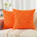 Pallene Summer Orange Euro Sham Throw Pillow Covers 22x22 Set of 2, Soft Plush Faux Fur Decorative Couch Pillow Covers for Sofa Bed Living Room Pillow Cases with 3D Diamond Pattern