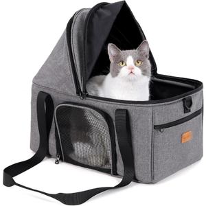 BurgeonNest Top-Expandable Large Cat Carrier, Soft-Sided Cat Bag for Medium & Large Cats Up to 25 lbs, Upgraded Small Dog Car Seat, Pet Travel Bag with Semi-Open Canopy