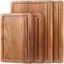 Wood Cutting Boards for Kitchen, Large Cutting Board Set of 4, Wooden Cutting Boards with Juice Grooves, Chopping Board for Meat, Veggies, Easy Grip Handle (Double 17x12, 12x9, 12x8 inch)