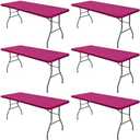 6 Pack Picnic Table Cover Elastic Fitted Outdoor Tablecloths for 8 Foot Rectangle Tables Waterproof Stretch Washable Patio Folding Spandex Table Cloth Camping Banquet Parties (Hot Pink, 30" x 96")