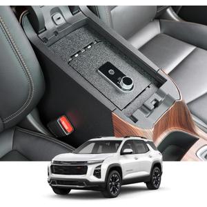 WASAI Center Console Gun Safe - Console Gun Vault Compatible with Chevrolet Equinox 2018-2024, High Security Armrest Lock Box with Fingerprint Lock with Key