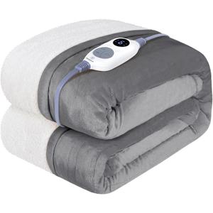 Westinghouse Heated Throw Blanket, Soft Flannel to Sherpa Electric Throw with 6 Heating Levels, 2-10 Hours Time Settings, Fast Heating, Machine Washable 50x60 Inch, Light Grey