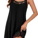 LYANER Women's Sexy Nightgowns Lace Spaghetti Strap Chemise Lingerie Slip Nightdress Sleepwear (Black)