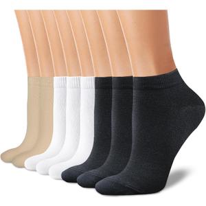 CHARMKING 8 Pairs Ankle Novelty Socks for Women Non Slip Cotton Socks No Show Socks Classic Low Cut Casual Socks (Black/ White/ Beige)