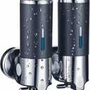 Black Wall Mounted Soap Dispenser for Shower, No Drilled WELLUP Shampoo Dispensers, 2-in-1 Chamber Bathroom Shower Soap Dispenser for Kitchen Bathroom, Matte Black