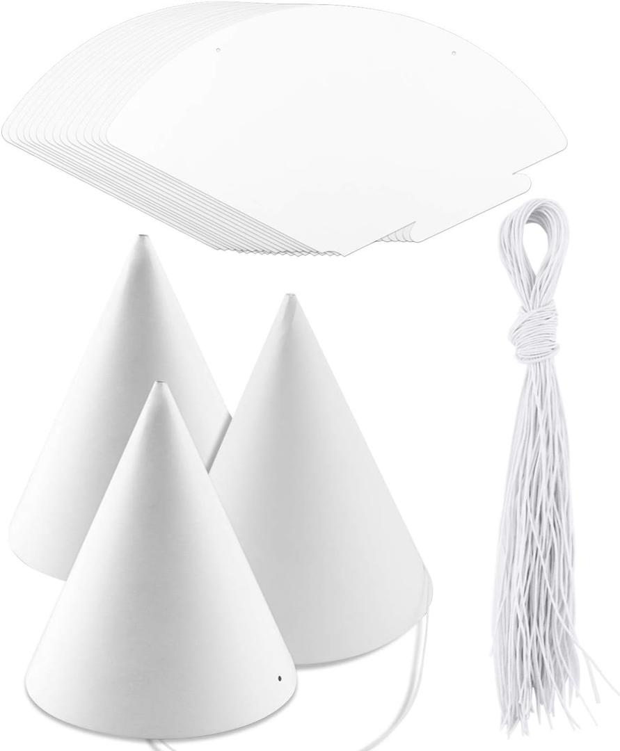 40 Pieces White Paper Party Hats for Kids Birthday, Decorative Bulk Cone Crafts for Adults Art DIY, Halloween Supplies