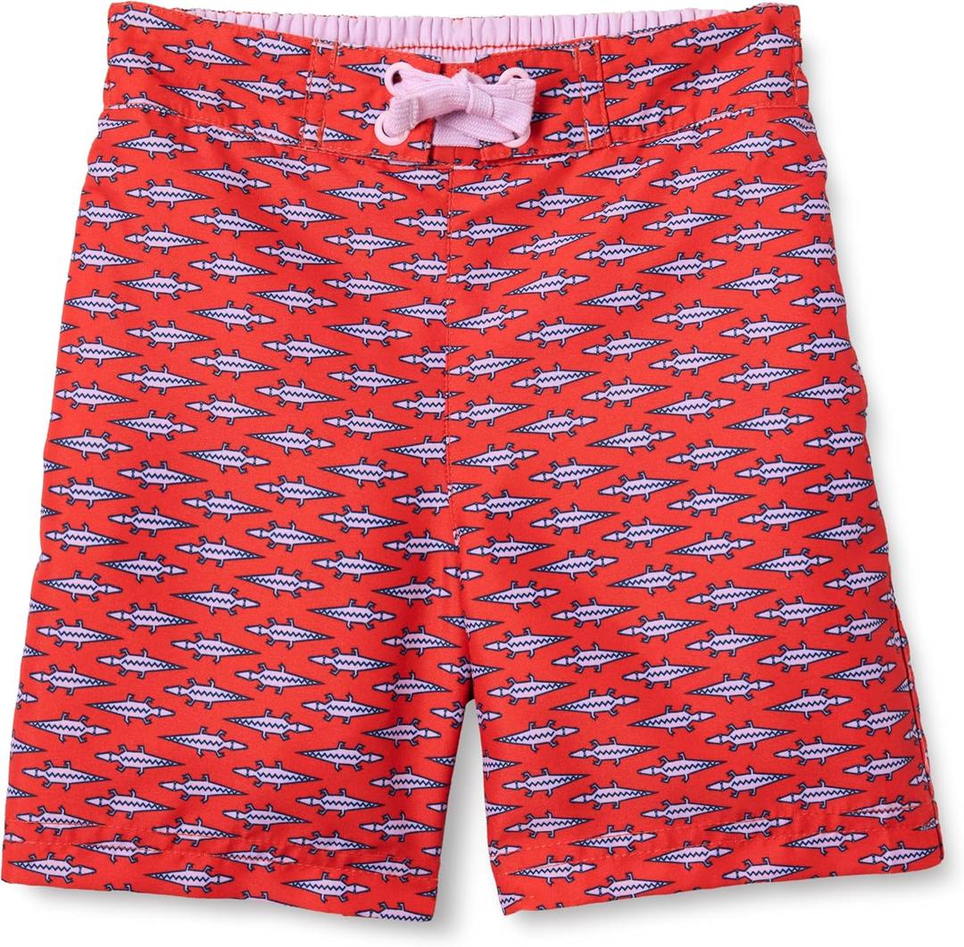 Amazon Essentials Boy's Quick Dry Swimming Board Shorts Swim Trunks (Medium, Lilac Red Crocodiles)