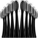Compatible with Burst Adults Electric Toothbrush Replacement Heads with Dust Cover Caps, Perfect Fit with Burst Sonic Toothbrush Charcoal Soft Bristles,10 Pack, Black