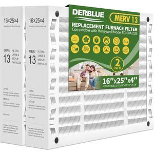 DerBlue 2PACK 16x25x4 MERV 13 Furnace Filter Replacement Compatible with Honeywell FC100A1029 Pleated HVAC,Foldable Design for Easy Installation & Space-Saving(Actual Size: 24.88 x 15.94 x 4.38 In)