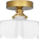 9.4in Vintage Brass Gold Semi Flush Mount Ceiling Light with Milk White Glass Shade, Farmhouse Antique Ceiling Lighting Fixture for Hallway Closet Small Room Kitchen Entryway Porch, Bulb Not Included